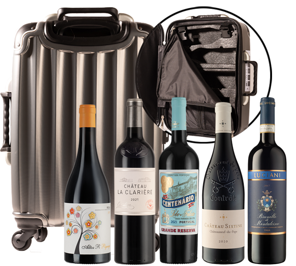 Luxe Wine Suitcase with 5 Bottle Vineyard Partner Selection